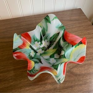 70s Acrylic Floral Apple Blossom Handkerchief Bowl